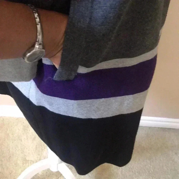 Calvin Klein Open Front Color Block Cotton Blend Striped Long Cardigan- Size MP - Picture 8 of 9